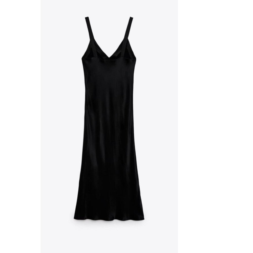 Satin Effect Midi Dress- Black